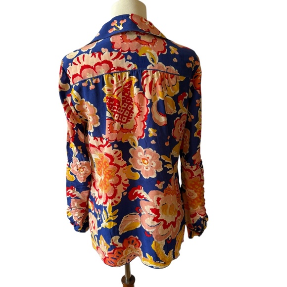 TORY BURCH SHIRT SILK BUTTON FRONT FLORAL ROLL TAB SLEEVE CHEST POCKET VIBRANT 4 - Picture 4 of 13